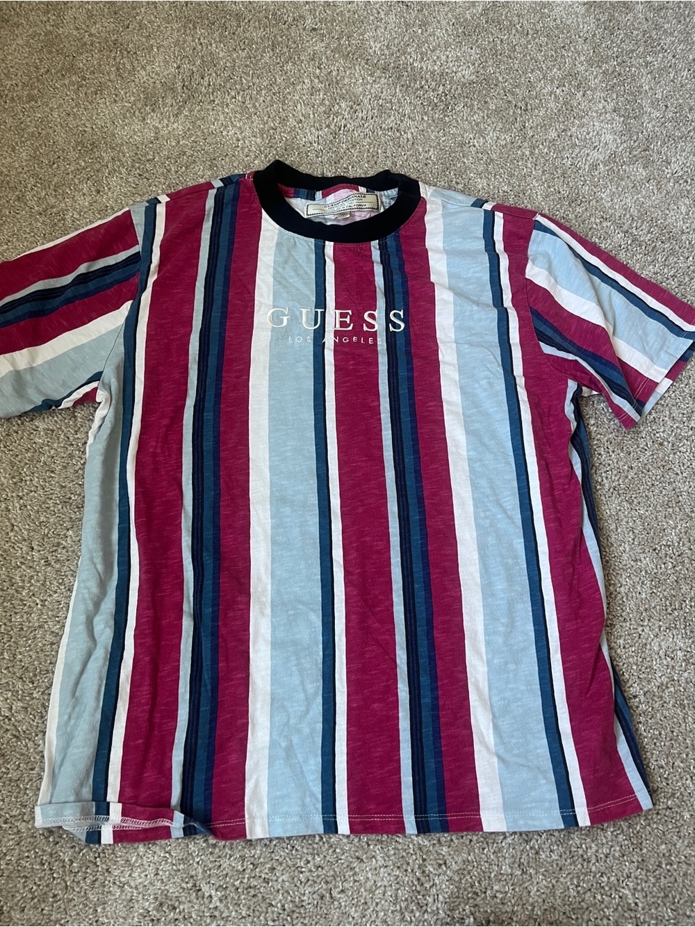 Vintage Guess Originals Striped Crewneck Tee - Pink, Blue, Black